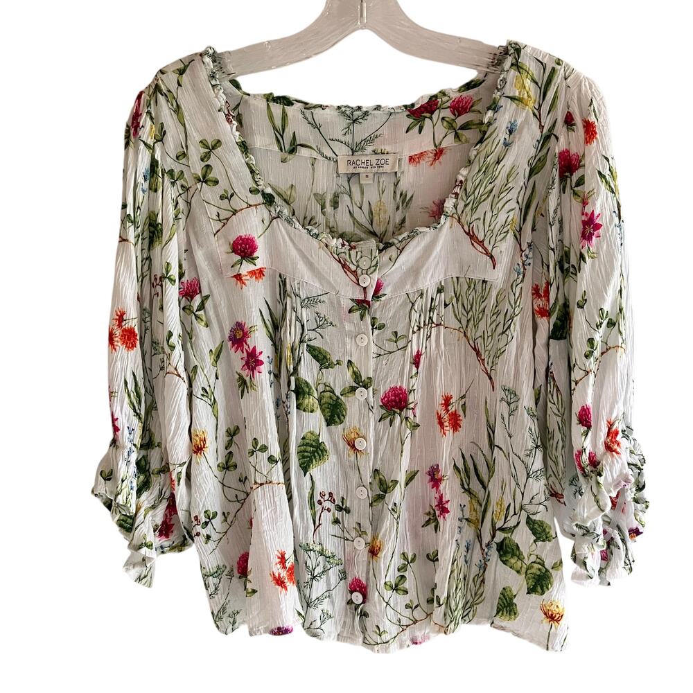 Rachael Zoe Gauzy Floral Wildflowers Top Print Button Up Festival Boho Cottage S